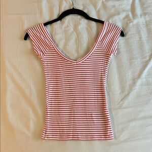 Cotton On Red and White Striped Short Sleeve Top